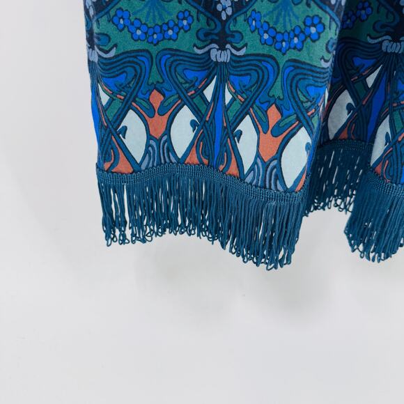 Cara Cara Liza Long Sleeve Printed Midi Fringe Hem Dress Blue Green Size M - Picture 6 of 9